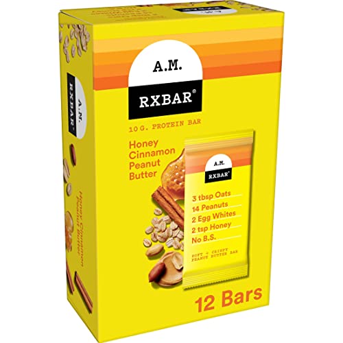 RXBAR A.M. Protein Bars, Protein Snack, Breakfast Bars, Honey Cinnamon Peanut Butter, 23.2oz Box (12 Bars)