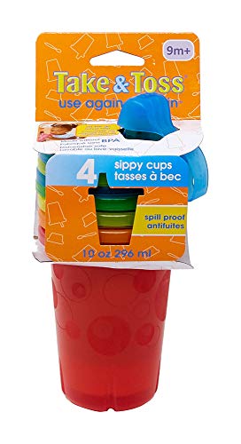 The First Years Take & Toss Spill Proof Sippy Cups - Reusable Toddler Cups - Rainbow - Kids Cups and Snap On Lids for Ages 9 Months and Up - 4 Count