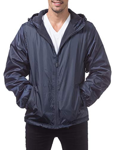 Pro Club Men's Fleece Lined Windbreaker Jacket, Small, Navy