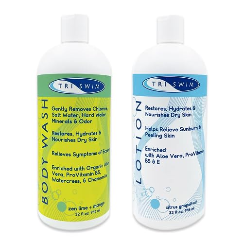 TRISWIM Skin Care Set with Chlorine Removal Body Wash + After Swim Lotion 32 Fl Oz | Defends Skin from Dryness, Sunburn & Chlorine Damage | Keeps Your Skin Soft & Nourished | Pack of 2