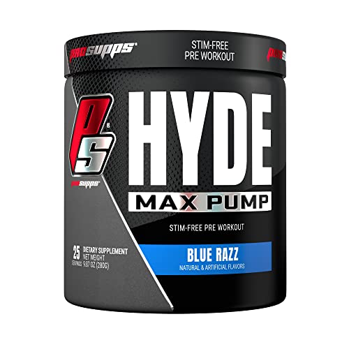 PROSUPPS Hyde Max Pump Pre Workout for Men and Women - Nitric Oxide Supplement for Pump and Endurance - Stimulant Free Pre Workout to Promote Blood Flow and Muscle Strength (Blue Razz, 25 Servings)