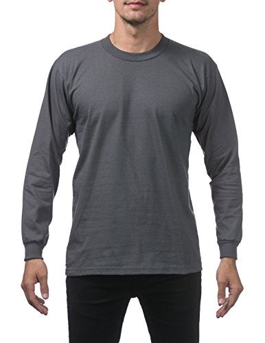 Pro Club Men's Heavyweight Cotton Long Sleeve Crew Neck T-Shirt, 2X-Large, Graphite