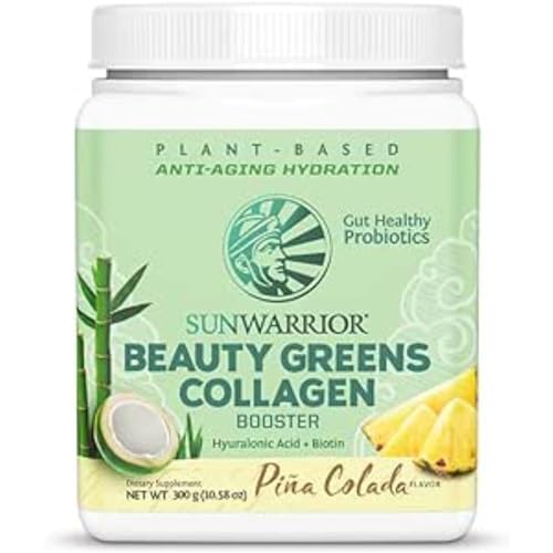 Sunwarrior Vegan Beauty Greens Drink Plant-Based | Hyaluronic Acid Minerals Biotin Probiotics Non-GMO Soy Free Sugar Free Dairy Free Gluten Free | Pina Colada 25 Servings