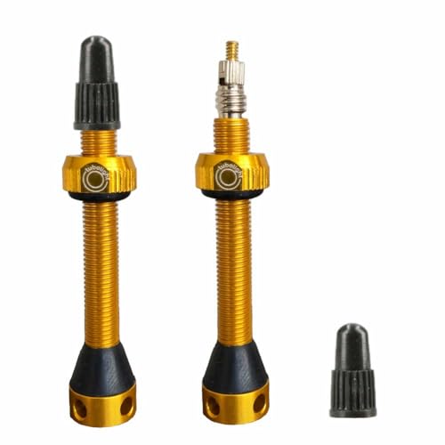 Tubolight Presta Tubeless Valve Stems 50mm | Tubeless Presta Valve Stem for Bicycles and Motorcycles Brass with 4-Hole Design | Durable Aluminum Alloy Construction (Gold, 50mm)