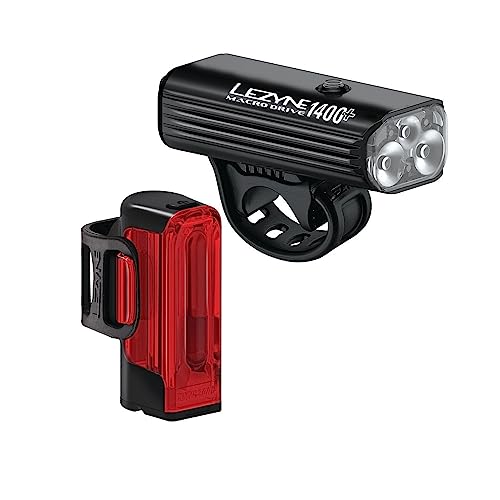 Lezyne Macro Drive 1400+ and Strip Drive Pro 400+ Bicycle Light Set, Front and Rear Pair, 1400/400 Lumen, White/Red LED, Road, Mountain, Gravel Bike, USB-C Rechargeable