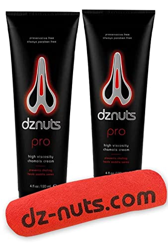 dznuts Men's Pro Chamois Cream with Microfiber Towel, Anti -Chafing Cream for Saddle Sores, Chafing, Rubbing, Inner Thighs Friction for Cyclists, Runners, Triathletes - 2 Pack (4 Fl Oz Each)