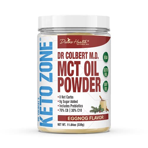 Divine Health Dr. Colbert's Keto Zone® MCT Oil Powder | Eggnog Flavor | 70% C8 | 30% C10 | All Natural Keto Approved for Ketosis | 0 Net Carbs | Gluten Free | 30 Day Supply | 330g |