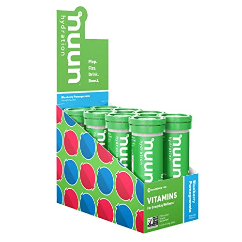 Nuun Hydration Vitamins Electrolyte Tablets + Vitamins, Blueberry Pomegranate, 8 Pack (96 Servings)