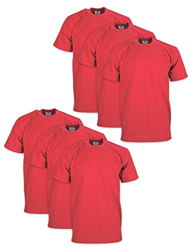 Pro Club Men's 6-Pack Heavyweight Cotton Short Sleeve Crew Neck T-Shirt, Red, Small