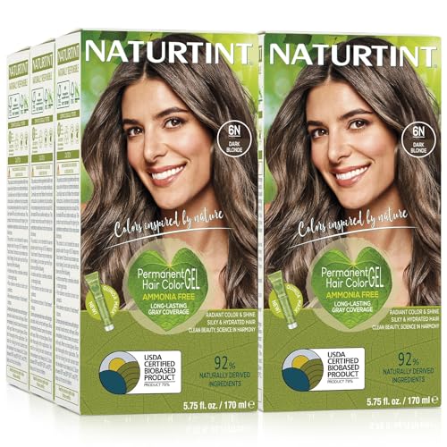 Naturtint Permanent Hair Color 6N Dark Blonde (Pack of 6), Ammonia Free, Vegan, Cruelty Free, up to 100% Gray Coverage, Long Lasting Results