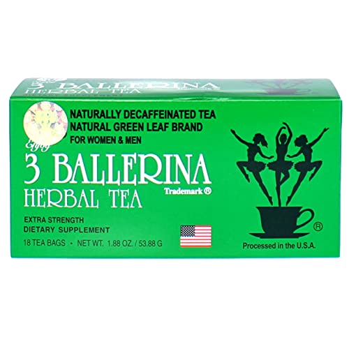 3 Ballerina Chinese Herbal Green Leaf Organic Detox Tea for Weight Loss, Extra Strength- Diet Fat Slimming Drink-Caffeine Free, 18 Tea Bags (1 Box)