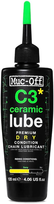 Muc Off C3 Ceramic Dry Chain Lube, 120 Milliliters - Premium Bike Chain Lubricant with UV Tracer Dye - Formulated for Dry and Dusty Weather Conditions