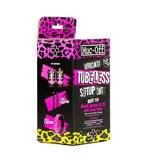 Muc-Off Ultimate Tubeless Setup Kit, Road/Gravel/CX 60mm - Tubeless Conversion Kit for Bikes - Includes Tubeless Tire Sealant and Tubeless Valve Stems