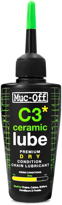 Muc Off C3 Ceramic Dry Chain Lube, 120 Milliliters - Premium Bike Chain Lubricant with UV Tracer Dye - Formulated for Dry and Dusty Weather Conditions