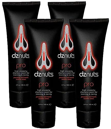 dznuts Men's Pro Chamois Cream, Anti -Chafing Cream for Saddle Sores, Chafing, Rubbing, Inner Thighs Friction for Cyclists, Runners, Triathletes - 4 Pack (4 Fl Oz Each)