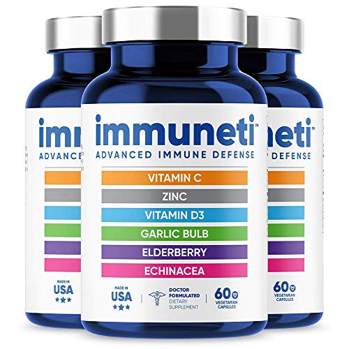 Immuneti - Advanced Immune Defense, 6-in-1 Powerful Blend of Vitamin C, Vitamin D3, Zinc, Elderberries, Garlic Bulb, Echinacea - 3 Pack - Supports Overall Health