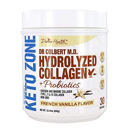 Divine Health Dr. Colbert's Keto Zone® Vanilla Collagen Powder | Includes Marine Collagen | Non-GMO | Gluten Free | 630g |