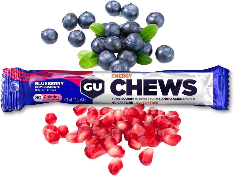 GU Energy Chews Double Serving Sleeve, Blueberry Pomegranate, 34.2 Oz, 18 Count